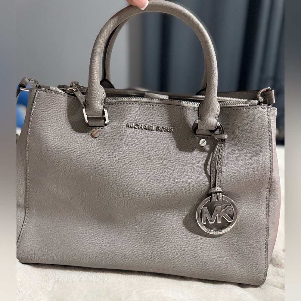 Michael Kors Gray Saffiano Satchel with MK Charm